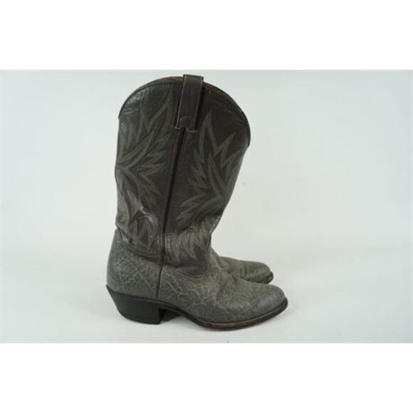 Double H Leather Cowboy Boots grey  cowgirl western sz. 7 embroidered pull on - Picture 4 of 14